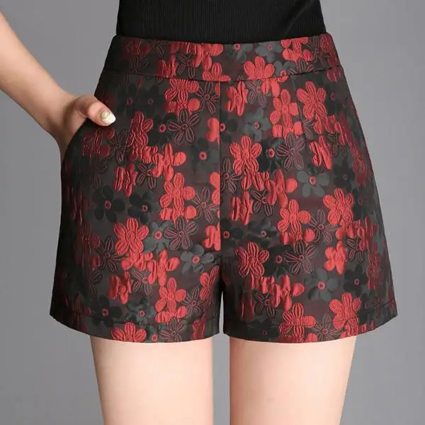 Женские весенне-осенние большие размеры с высокой эластичной талией Женская короткая юбка летние жаккардовые юбки d шорты женские плотные шорты - Цвет: red