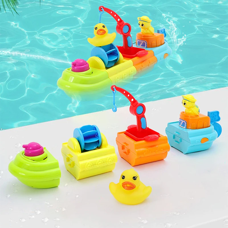 Children Bath Toy Ship Boat Assemble Water Spray Floating Hand Holding Toys Pool Beach Bathroom Infant Play Bathing | Игрушки и хобби