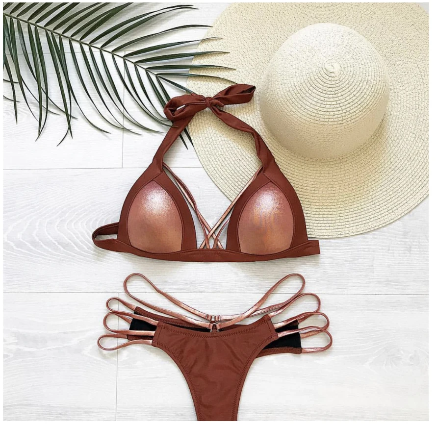 

2018 High Quality matte Bikinis Women Low Waist Brazilian Padded Bikinis Set Swimwear Women Beach Wear Swimsuits lack-up bikini
