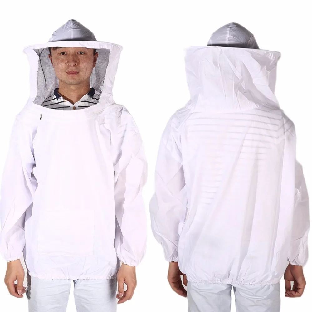 

Solid Color New Large Beekeeping Bee Keeping Jacket Clothes Pull Over Smock with Veil safe clothing white