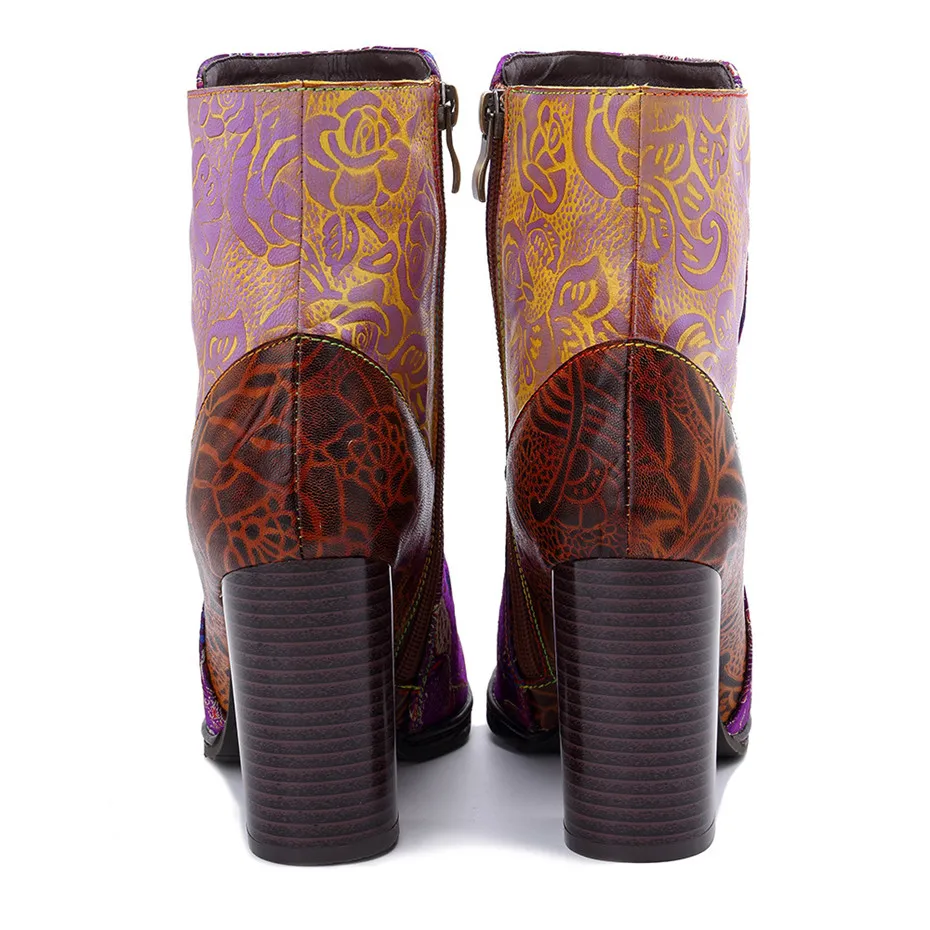 Retro Printed Genuine Leather Winter Autumn Boots Women Embroider Shoes Vintage Women High Heels Ankle Boots Plus EUR Size 36-42 (4)
