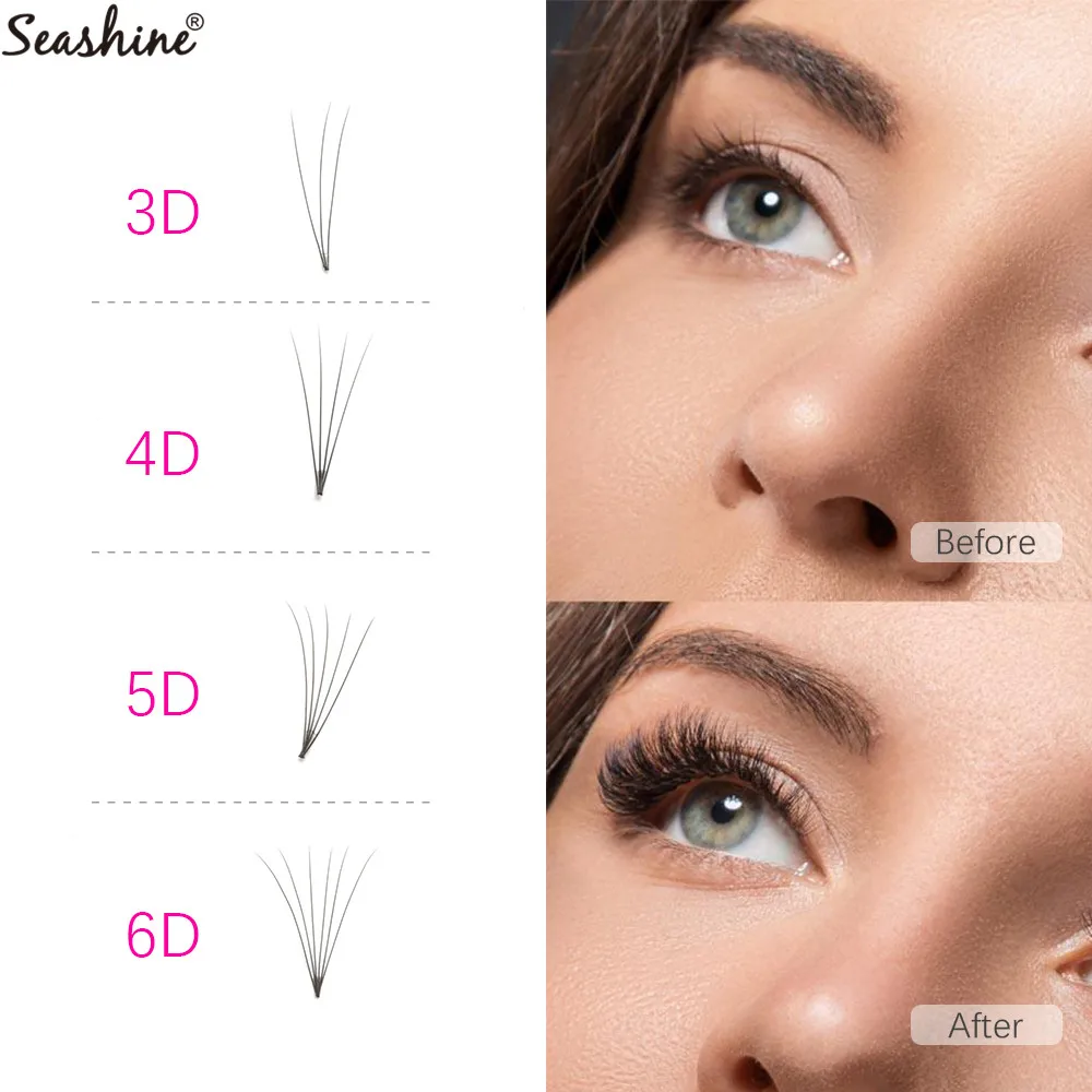 

Seashine 1 Tray Premade Volume Fans Lash Professional Russian Volume Eyelash Extensions Short Stem Lashes 3D-6D Premade Fans