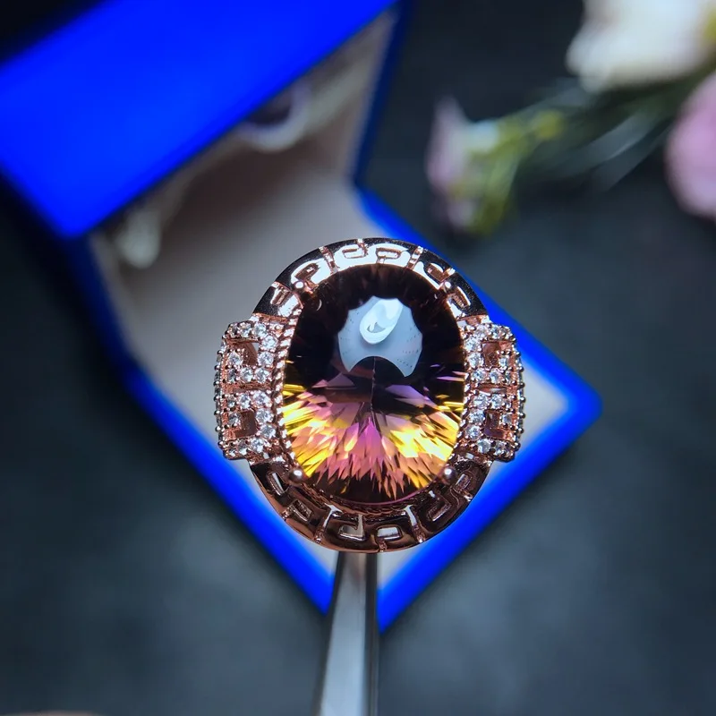

[MeiBaPJ Natural Ametrine Gemstone Fashion Ring for Women Real 925 Sterling Silver Fine Jewelry