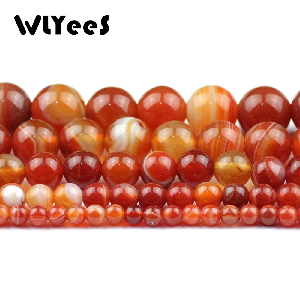 WLYeeS Natural Red Stripe banded carnelian Round Ball 4 6 8 10 12mm Loose beads for jewelry Bracelet earrings Pendant making DIY