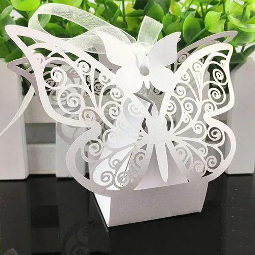 10 шт./лот коробка для конфет свадебный подарок декор в виде бабочек для свадьбы сумка для конфет подарки для сувениры для гостей вечерние сумки для мероприятий - Цвет: White