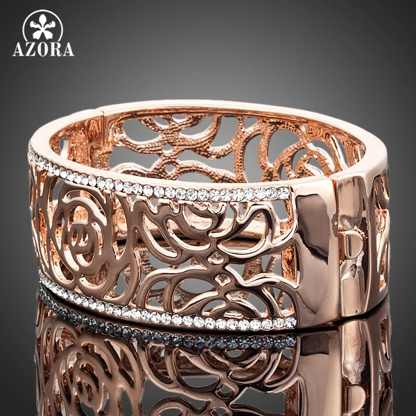 Браслет манжета AZORA из розового золота Stellux с австрийскими кристаллами TB0002|bangle