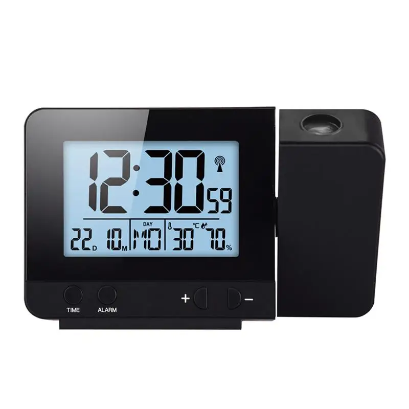 Светодиодный дисплей часы проектора с подсветкой питание от аккумулятора повернуть будильник для домашнего декора спальни - Цвет: Черный