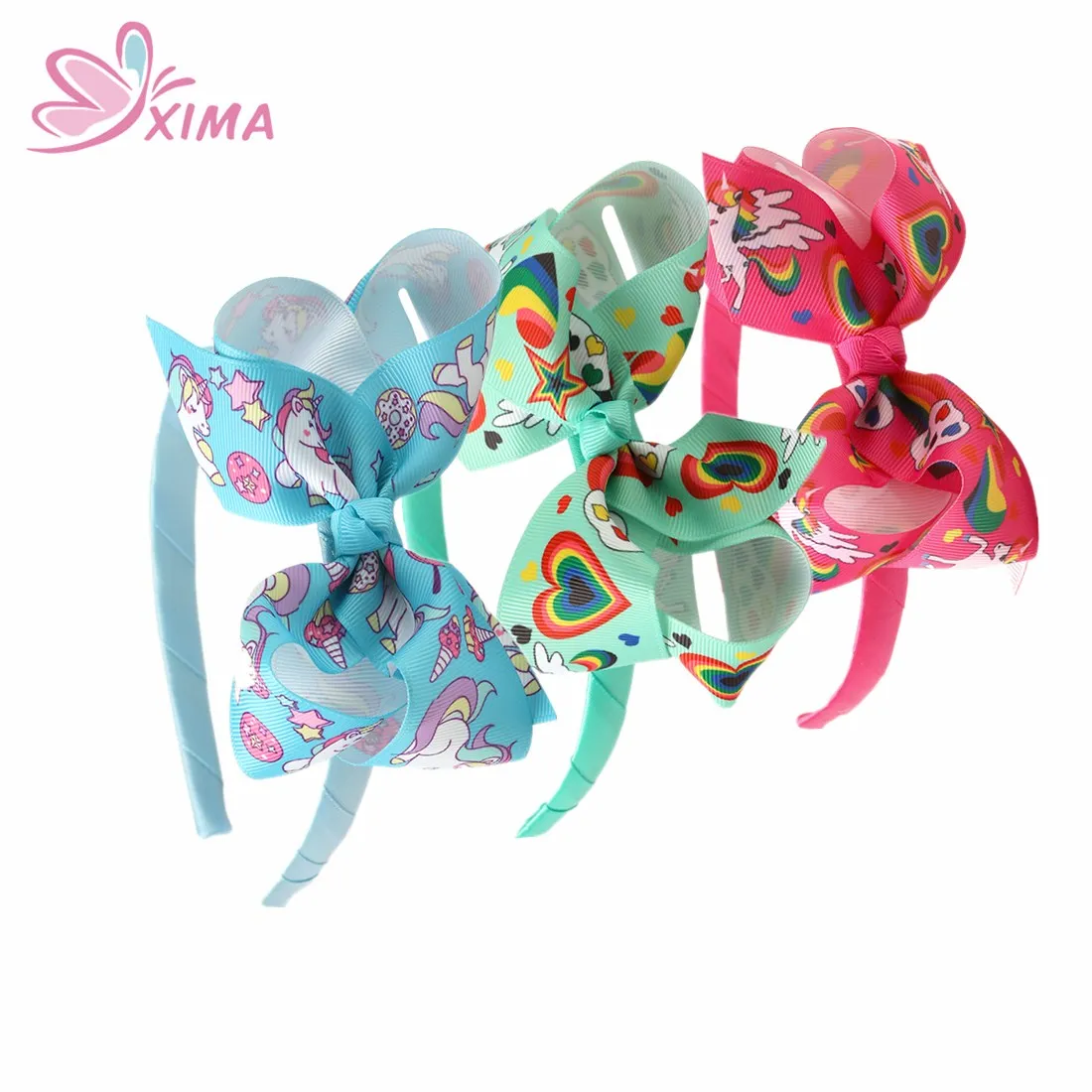 

XIMA 1PC 4.5''Retail Boutique Ribbon Rainbow Unicorn Hair Bows for Girls Unicorn Hairband Hair Accessories
