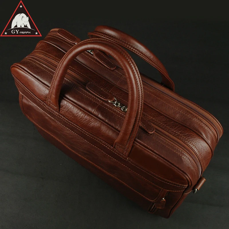 

ANAPH Luxury Men's Real Cow Leather Briefcases For Men 15 Inch Laptop Bag Men Office Work Bags Large Capacity Top Quality Wine