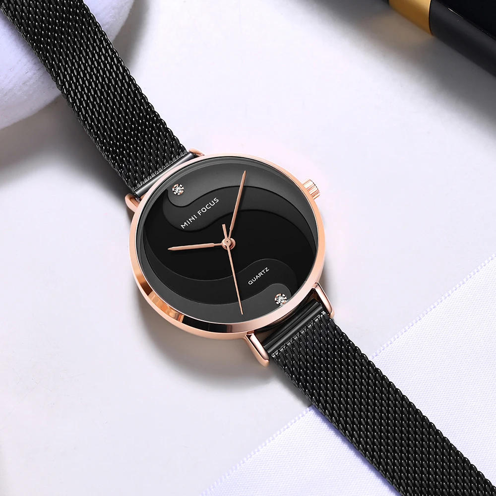 MINIFOCUS Watch Women Fashion Dress Quartz Watch Luxury Brand Ladies Full Steel Mesh Strap Waterproof Watches Female reloj mujer