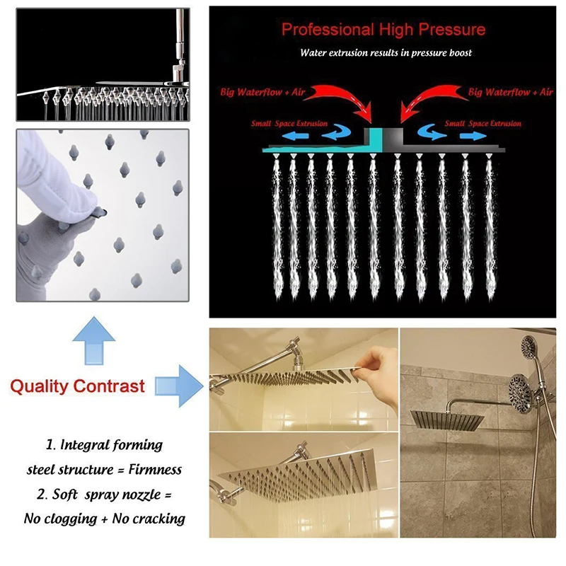 Хромированная насадка для душа 40 см* 40 см, 16 дюймов, Потолочная насадка для душа с дождевой насадкой, 16 дюймов, настенная насадка для душа с дождевой насадкой