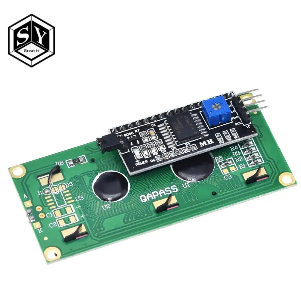 Плата адаптера GREAT IT LCD 1602 + I2C Модуль синий/зеленый экран PCF8574 IIC/I2C 1602|ЖК-модули| |