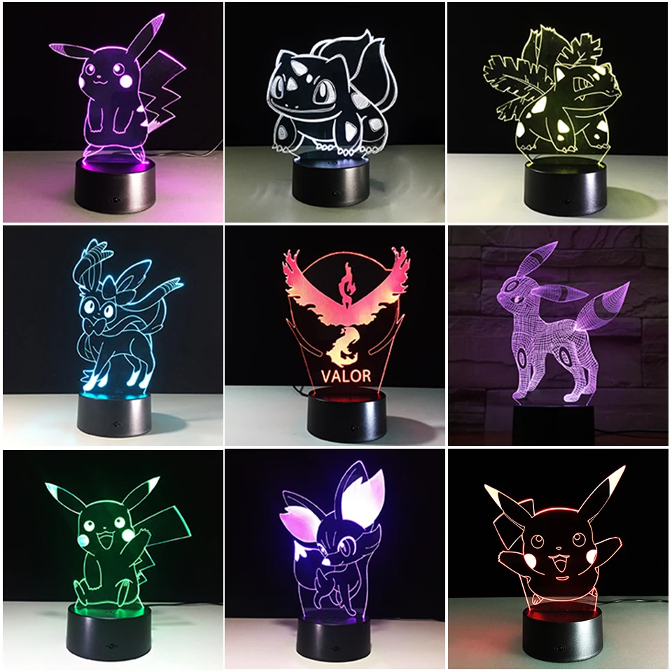 

Chaohui Pokemon Go Action Figure 3D LED Night Light Pikachu Eevee Turtle Bird Fire Dragon Pokeball Ball Child Sleeping Decor