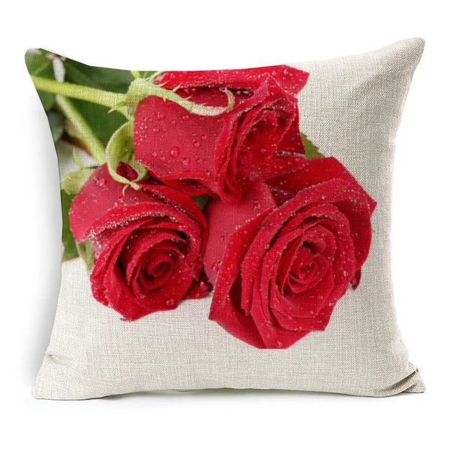 3D Effect Red Rose Cushion Cover Beautiful Fresh Roses Floral Cushion