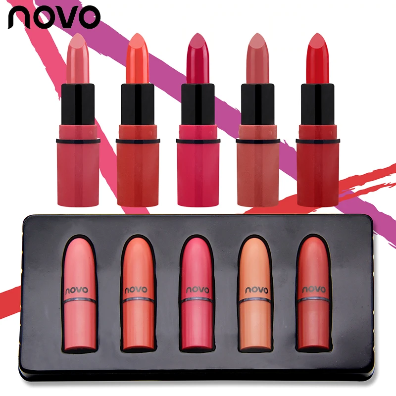 

NOVO 5pcs/set Sexy Matte Lipstick Set Waterproof Long lasting Pigment Lip pencil Velvet Matte Nude Lip stick Lip Kit mc batom