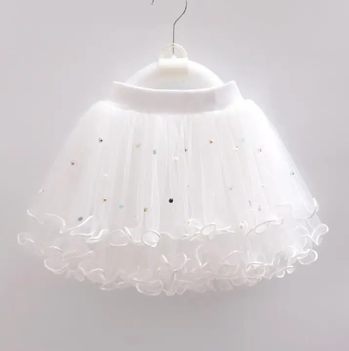 

2019 Summer girls Short Skirt Screen Lace chiffon Hand-nailed Pearl Children's Skirt Puffy Bottom Fashion Party kids clothes