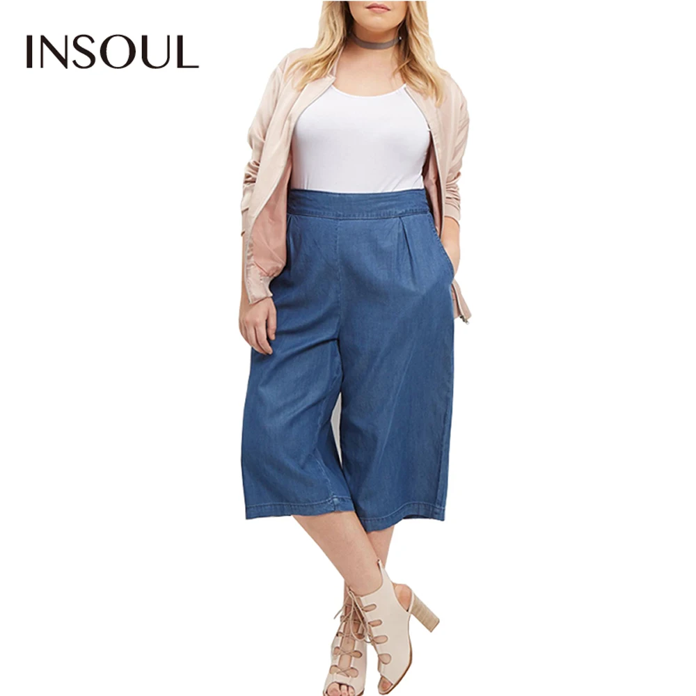 wide leg three quarter jeans