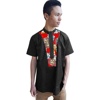 

Fashion Mans Tees Africa Men Clothing Dashiki Clothes African Print Tops Long Sleeve Print And Black Cotton Patchwork T-shirt
