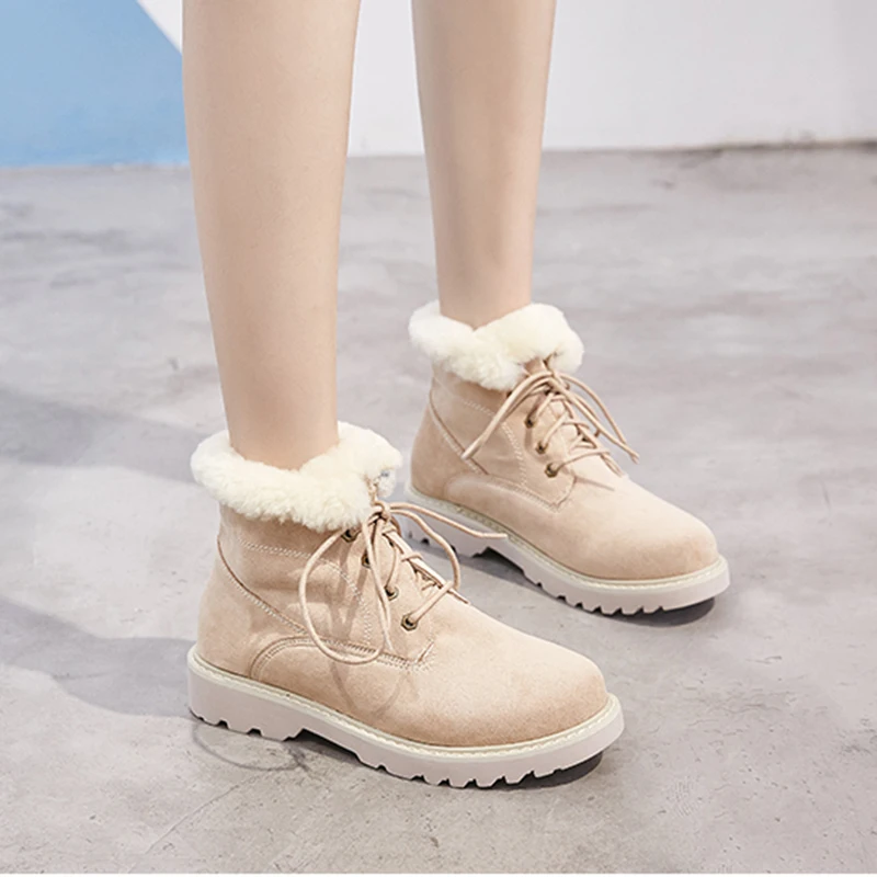 

Women's Ankle Boots 2019 Autumn Winter Warm Plush Woman Snow Boots Casual Lace up Female Ankle Boot Woman Winter Shoes Boot