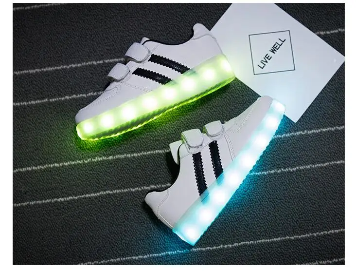 Модные светодиодный кроссовки для детей с зарядкой через usb светящиеся кроссовки для мальчиков и девочек цветной светодиодный свет детская обувь 25-34