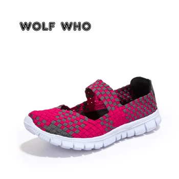 

WOLF WHO Women Woven Shoes 2019 Breathable Handmade Shoes Fashion Comfortable Female Flats Casual Sneakers Big Size 35-42 N-014