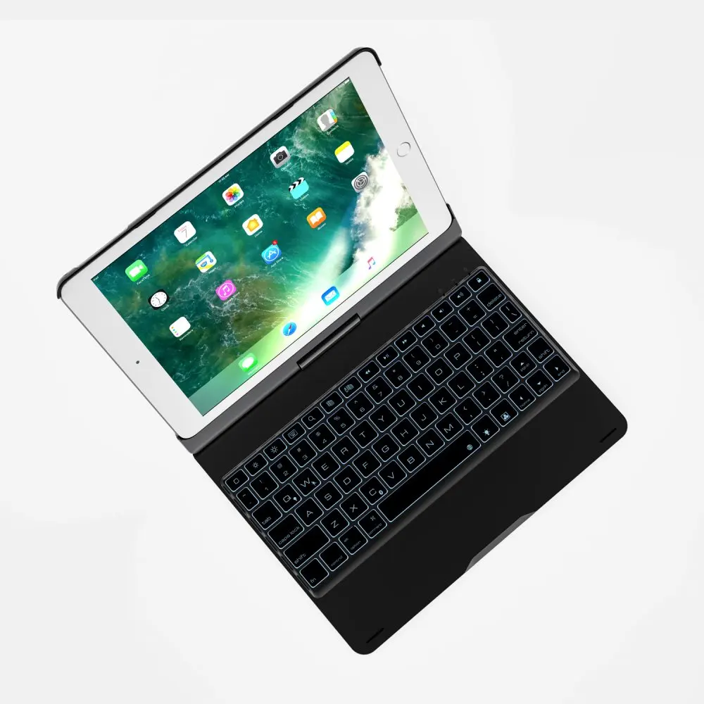 Вращающийся на 360 градусов 7 цветов bluetooth-клавиатура с подсветкой умный чехол для ПК для Apple iPad 9,7 iPad Air 1 2 5 6 Pro 9,7 - Цвет: Черный