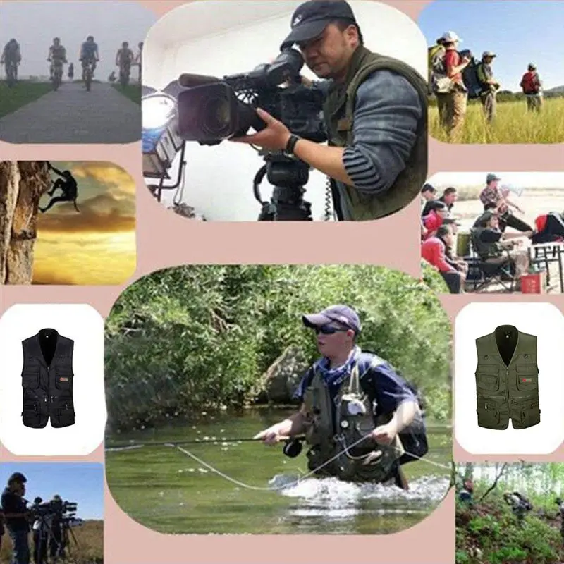 Мужской жилет для рыбалки с несколькими карманами на молнии для фотосъемки/охоты/путешествий, спорта на открытом воздухе