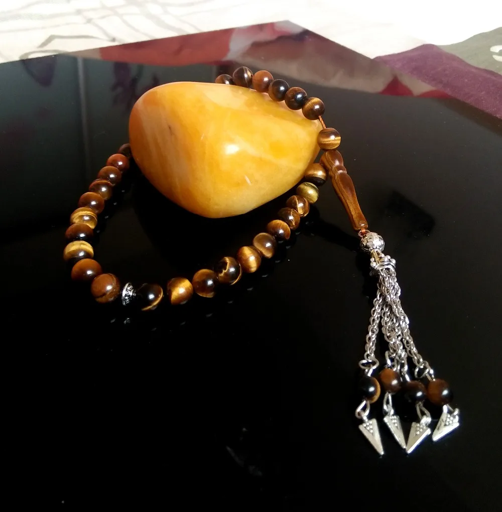 

Free shipping 100% Natural 33 Tiger Eye stone muslim tesbih Prayer beads tasbih Allah Rosary masbaha misbaha
