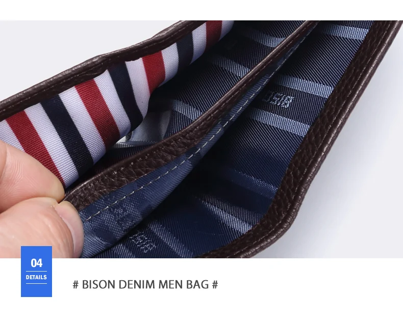 BISON DENIM Cow Leather Wallet Men Fashion Bifold Card Holder Wallet Male Short Standard Purse High Quality N4475