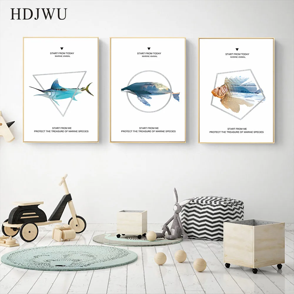 

Morden Canvas Painting Wall Picture Abstract Animal Fish Printing Posters Wall Pictures for Living Room DJ52