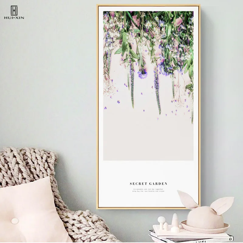 Anne' s Secret Garden Of Pink Girl Heart Some Purple Flowers Green Leaves Decorative Canvas Posters Paintings For Hallway Decor