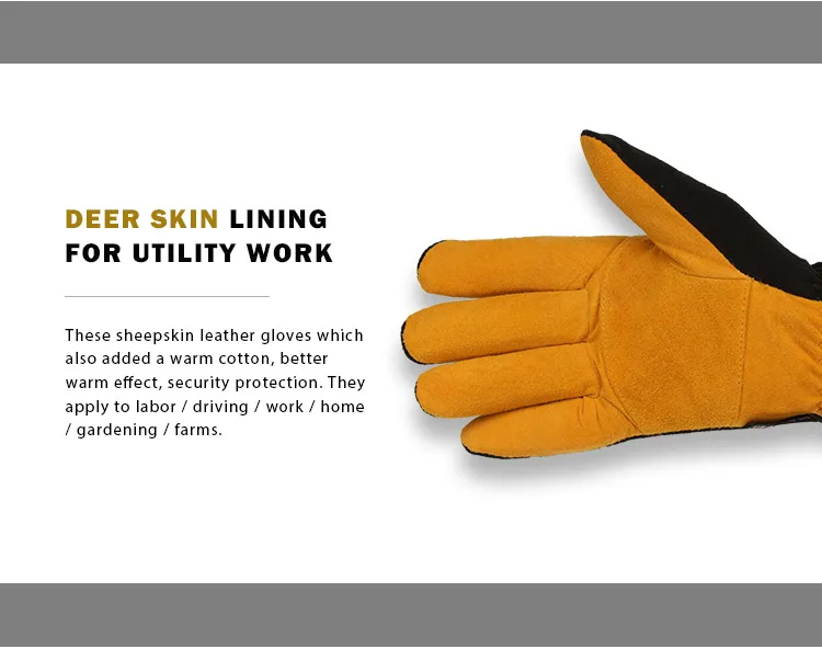 Deerskin Winter Warm Gloves Men's Work Driver Windproof Security Protection Wear Safety Working For Men Woman Gloves