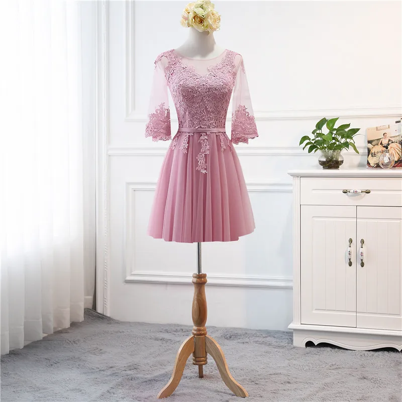 Женское платье подружки невесты Dusty Rose с милыми бабочками и коротким рукавом