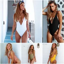 Купальник женский купальник для женщин, цельный женский купальник для девочек, г. Одноцветная сексуальная шея на спине Bikini986 складной полиэстер