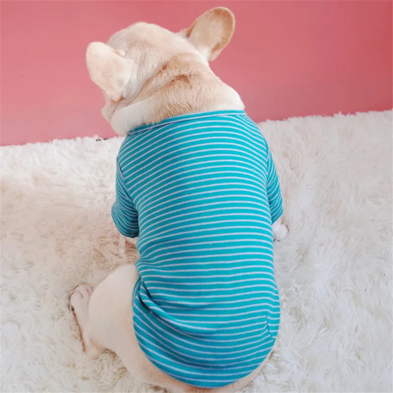 

Dog T Shirt Summer Pet Dog Clothes Stripe Cotton Dog Tee with Sleeves Soft Breathable Spring Puppy Coat Chihuahua French Bulldog