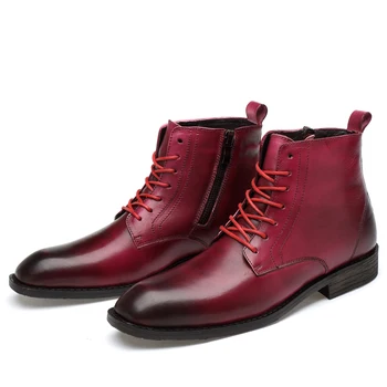 

Misalwa Genuine Leather Zipper Boots Big Size 3.5-12 Men Pointy Toe Formal Leather Boots British Charming Winter Plush Warm Boot