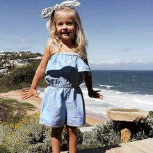 Летняя модная одежда для маленьких девочек; гофрированная Роба без рукавов; Повседневный однотонный комбинезон с кисточками; пляжный комбинезон для детей