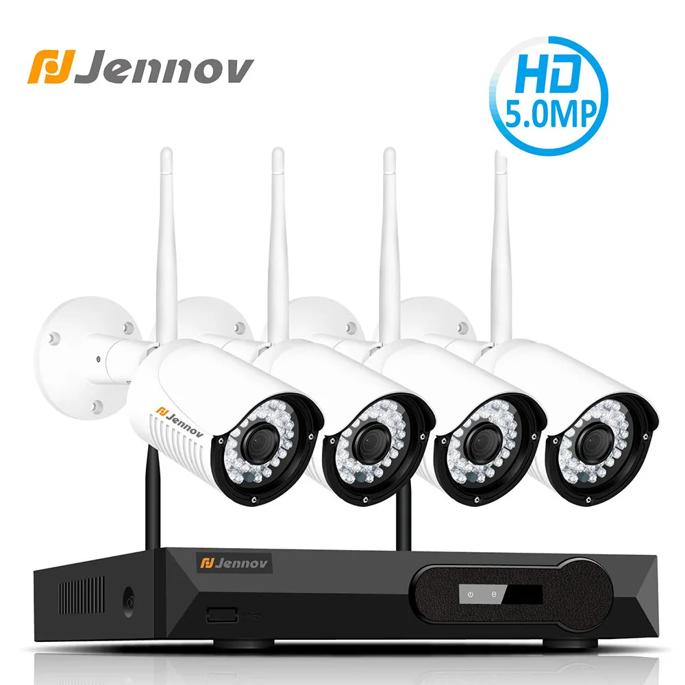 

Jennov 5MP Full HD 4CH Security Camera System Video Surveillance Wireless CCTV System NVR Kit P2P H.265 Night Vision IP Camera