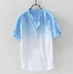 2019 Camisa мужские рубашки летние мужские тонкие дышащие воротник Висячие окрашенные градиентные хлопковые рубашки M-3XL мужские рубашки плюс