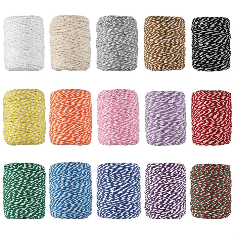 

2460 Feet (810 Yards) 2mm Colourful Cotton Bakers Twine 15 Rolls Twine String for Artworks DIY Crafts Christmas Gift