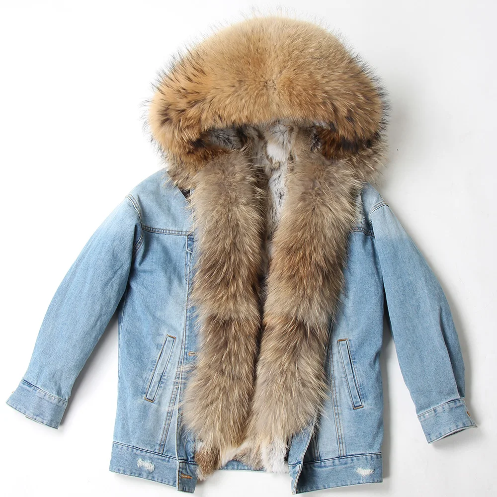 

Winter Cowboy Parka Jacket Women Real Fur Parkas Coat Natural Fur Real Rabbit Fur Liner Luxury Jacket Coat