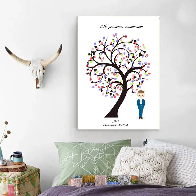 

HAOCHU Customized Fingerprint Canvas Painting Guestbook DIY My First Holy Communion Boy Baby Shower Baptism Guest Signature Book