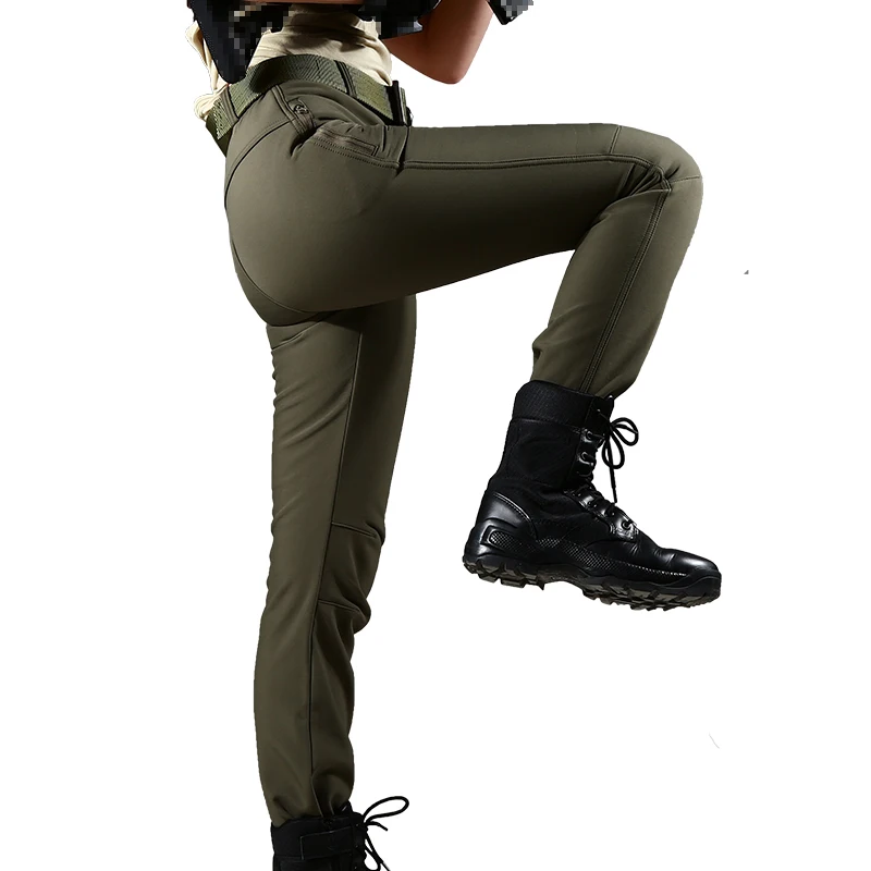CQB открытый Спорт Тактический Softshell Для женщин брюки Кемпинг Пеший Туризм водоотталкивающая Подкладка из флиса ветрозащитный Slim Fit Брюки - Цвет: Army green