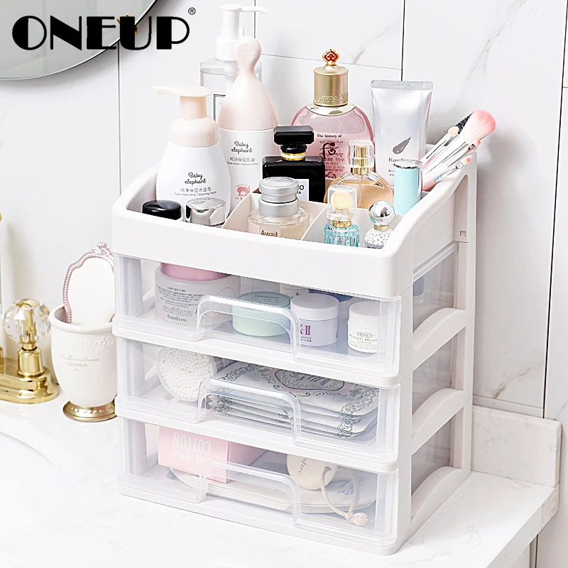 

ONEUP Plastic Cosmetic Drawer Makeup Organizer Makeup Storage Box Jewelry Container Nail Holder Desktop Sundry Storage Case