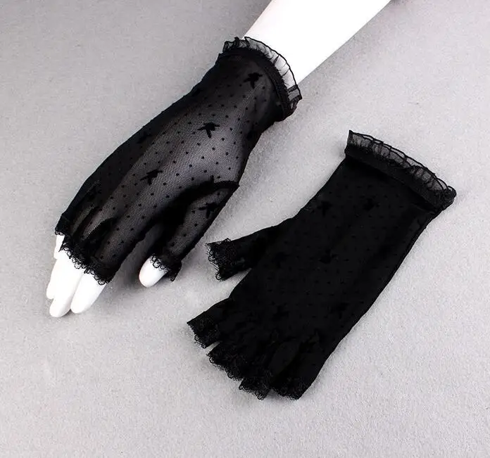 Women's summer fingerless sunscreen black mesh gloves female Uv protection breathable sexy perspective lace driving glove R1133