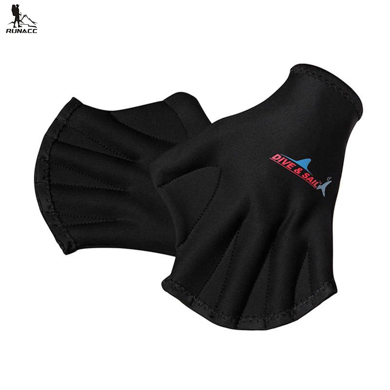 

RUNACC Diving Gloves Sphere Webbed Swim Gloves Surfing Swimming Paddles Training Fingerless Gloves One Pair Black