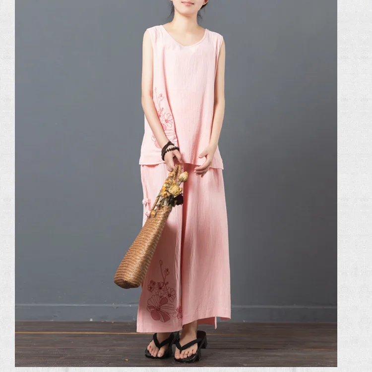 LZJN 2019 New Summer Women Sets Loose Tops and Pants Two Piece Suit Sets Women Casual Cotton Linen Tank Tops and Pants Set  (14)