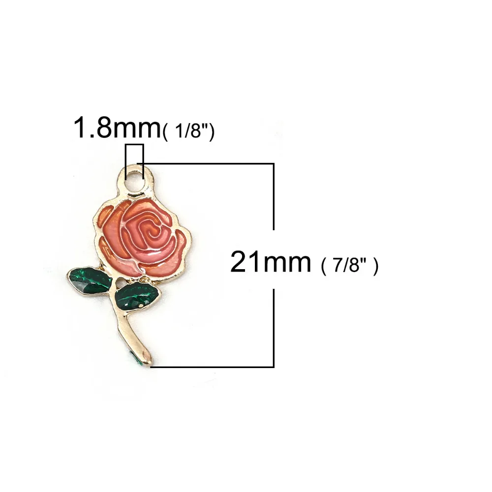DoreenBeads подвески из цинкового сплава с розовым цветком золотой цвет красный