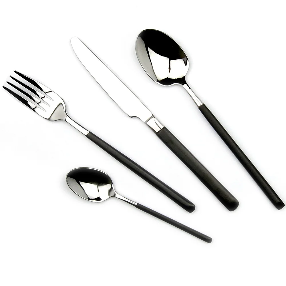 JANKNG 4 Pcs/Lot Best Black Handle Silverware Sets Stainless Steel