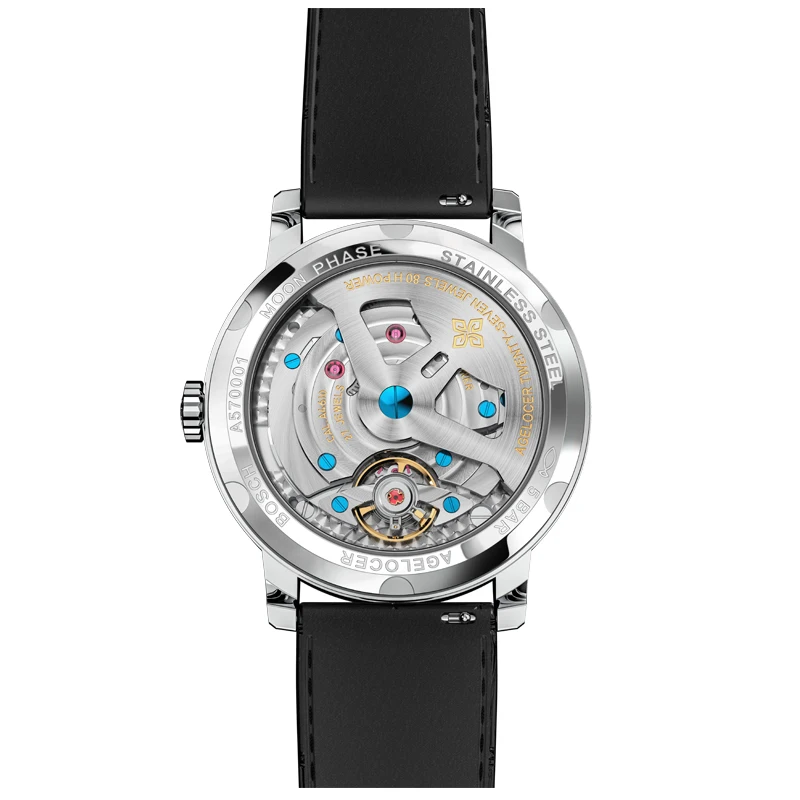 AGELOCER Moonphase ووتش خمر سويسرا الفاخرة العلامة التجارية رجل الساعات الياقوت بلوغ السلطة 80 ساعة الميكانيكية ووتش 6404A1